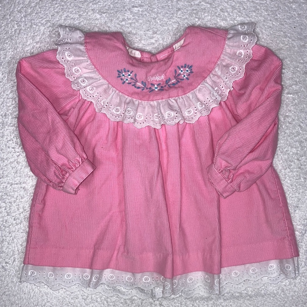 Nwot vintage Oshkosh pink corduroy lace collar hem dress 6/9m